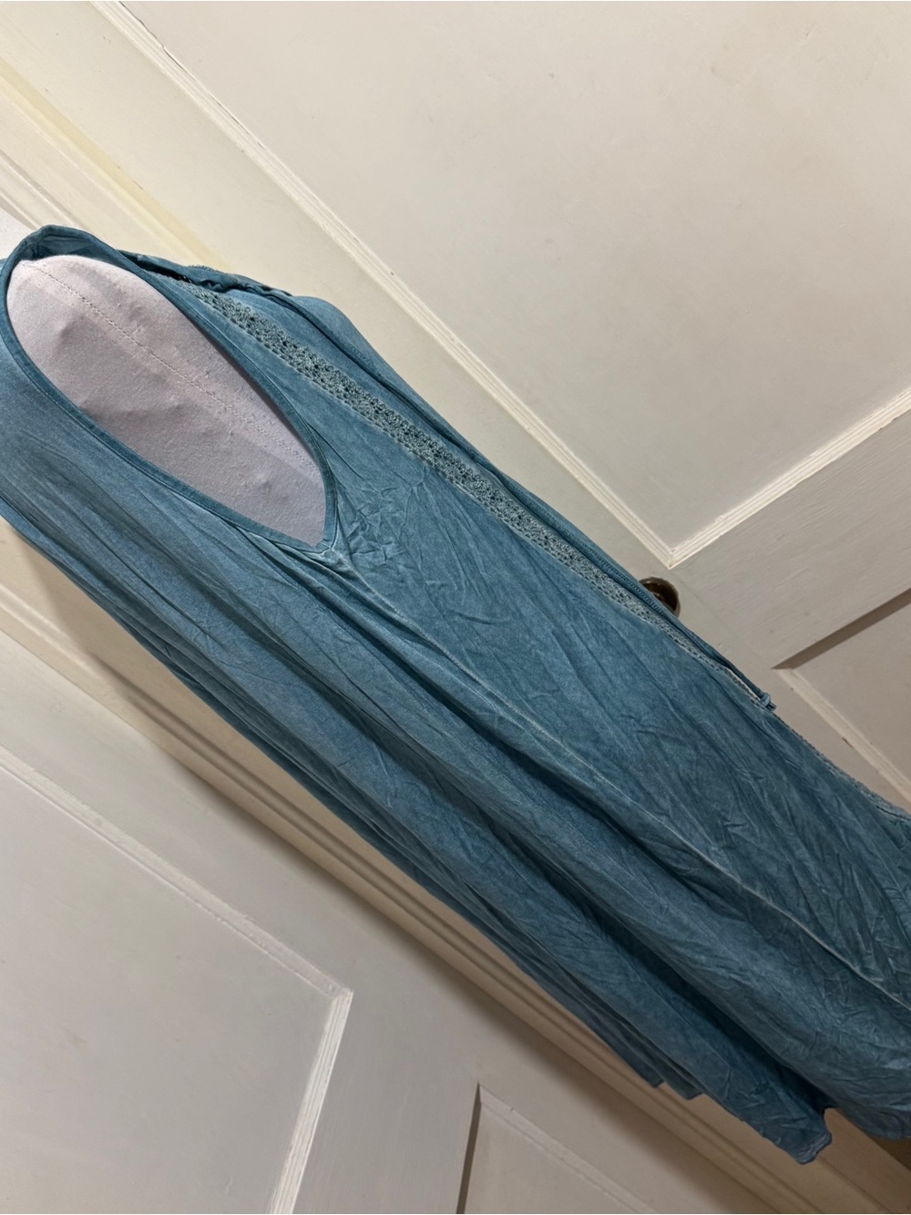 Umgee Light Blue Sleeveless Denim-Style Dress with Lace Trim - Picture 10 of 11